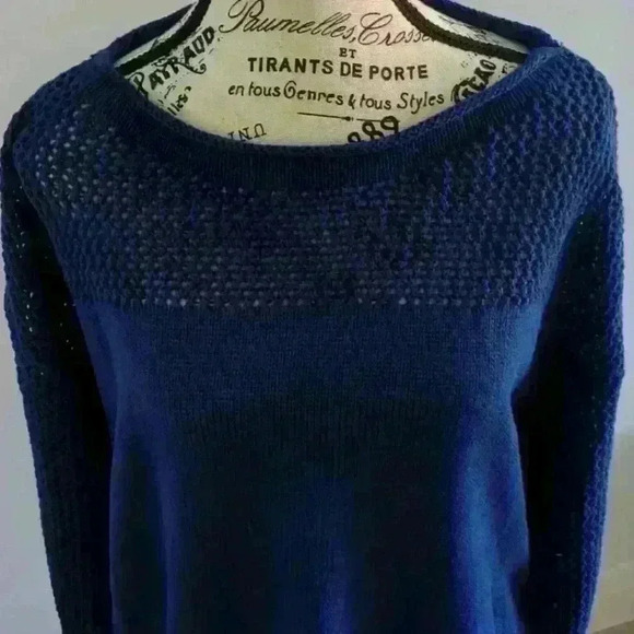 ZAFUL | Women's Navy Hallow Out Long Drop Shoulder Crochet Knit Sweater - Picture 7 of 10